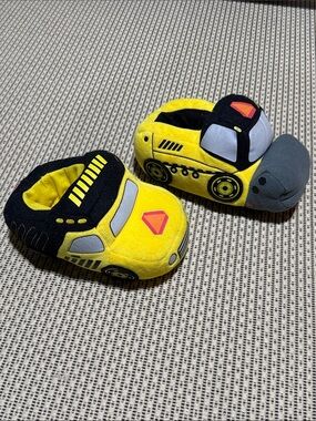 Yellow Plush Construction Truck Slippers - Kids